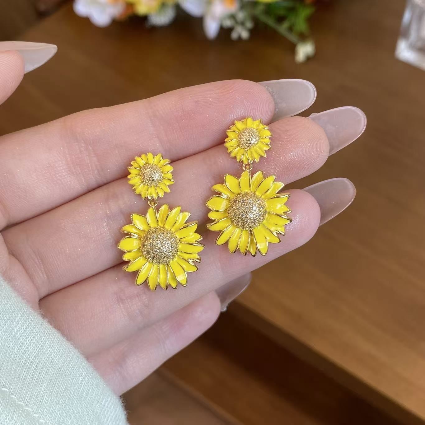 Daisy Enamel Earrings For Women In Yellow Alloy Featuring New Style Design