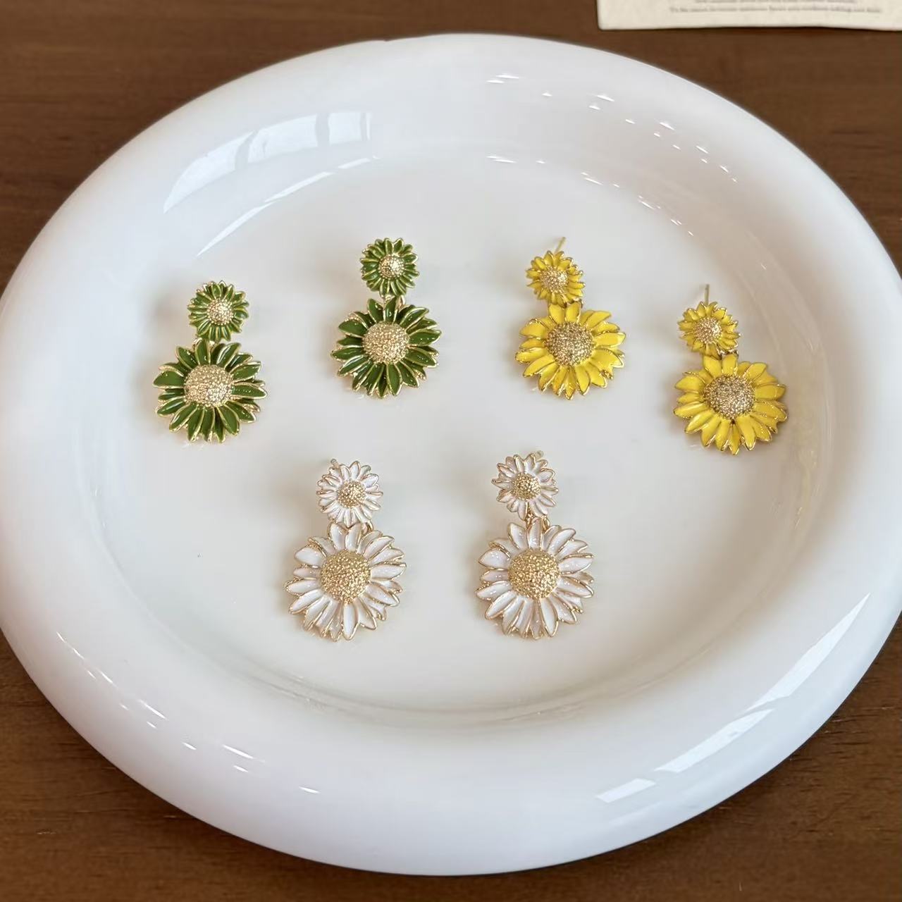 Daisy Enamel Earrings For Women In Yellow Alloy Featuring New Style Design