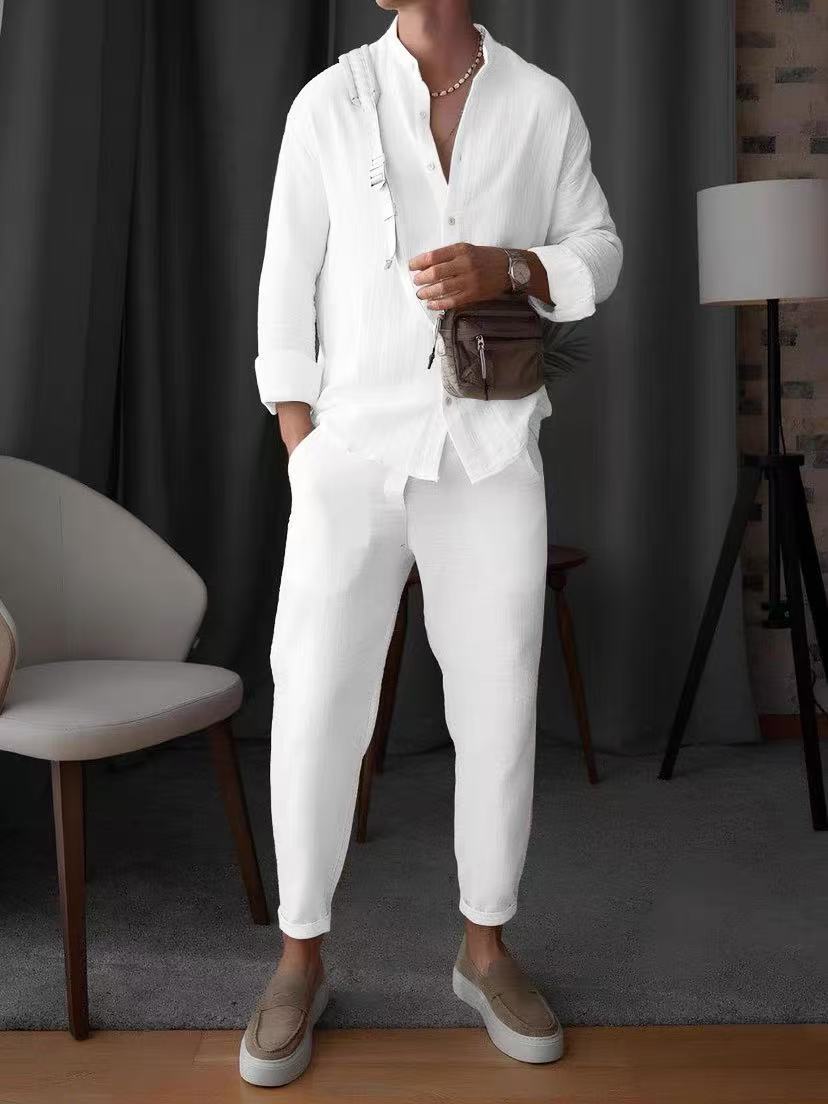 Men's Casual White Cotton Sweatpants Pant Co-ord Set For Beach Wear