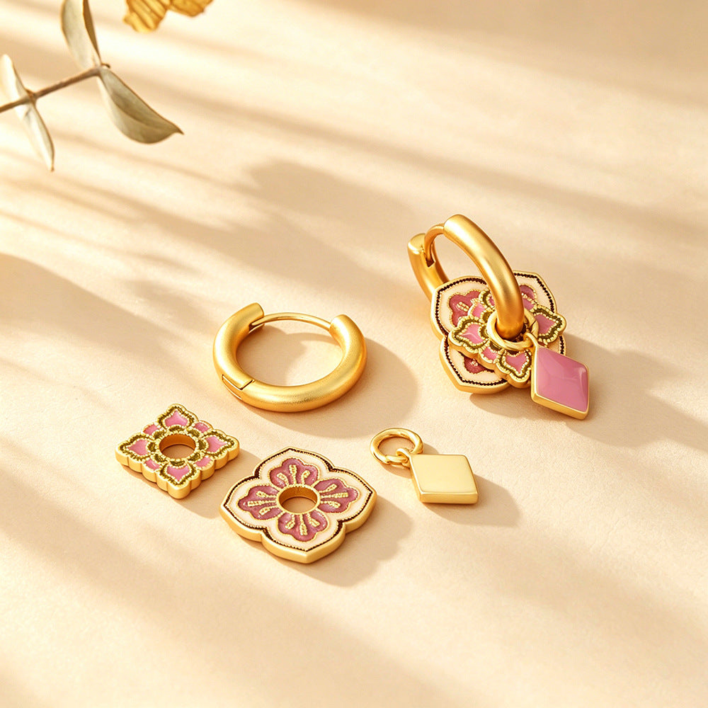 Multicolor Enamel Flowers Earrings For Women In Real Gold Plated Copper