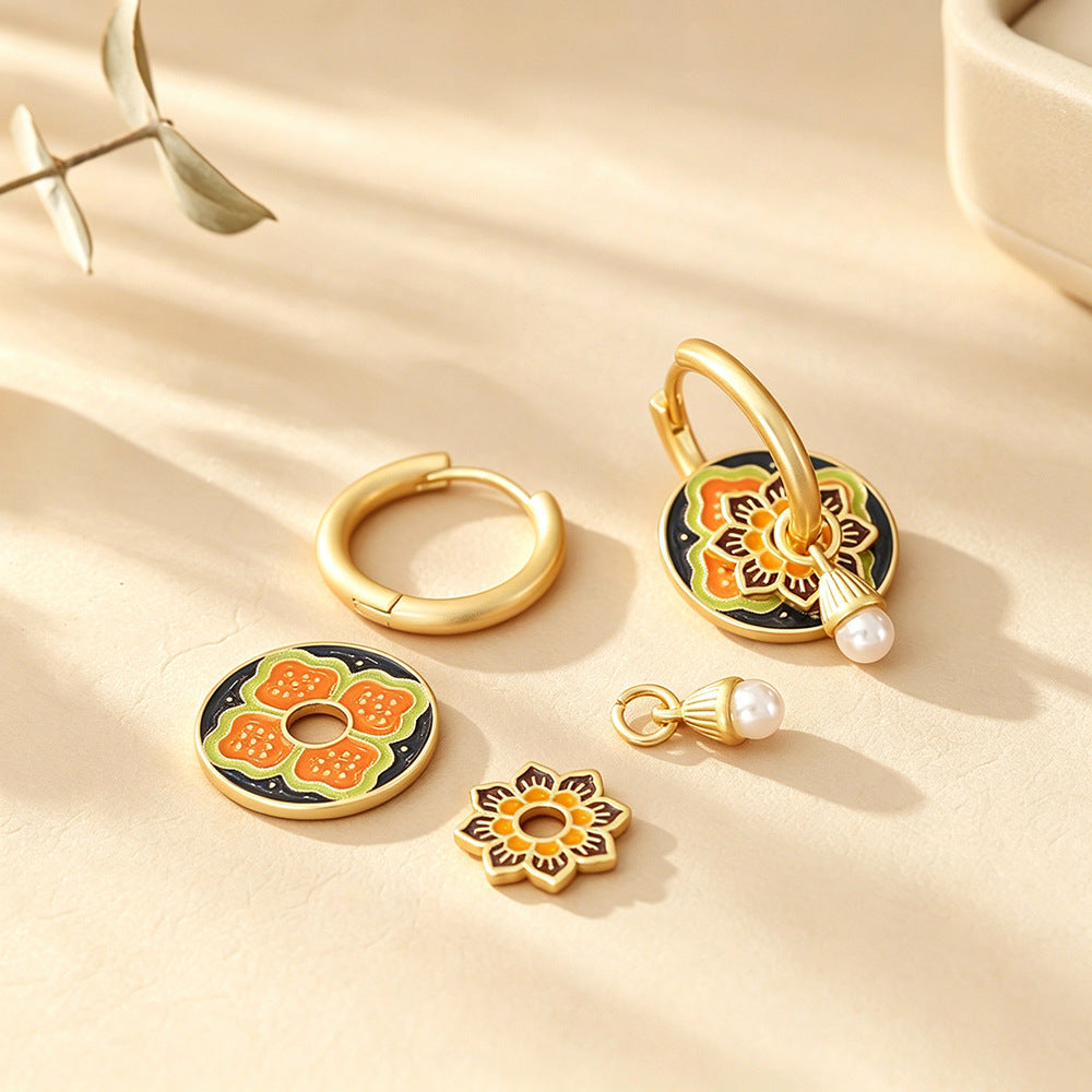 Multicolor Enamel Flowers Earrings For Women In Real Gold Plated Copper