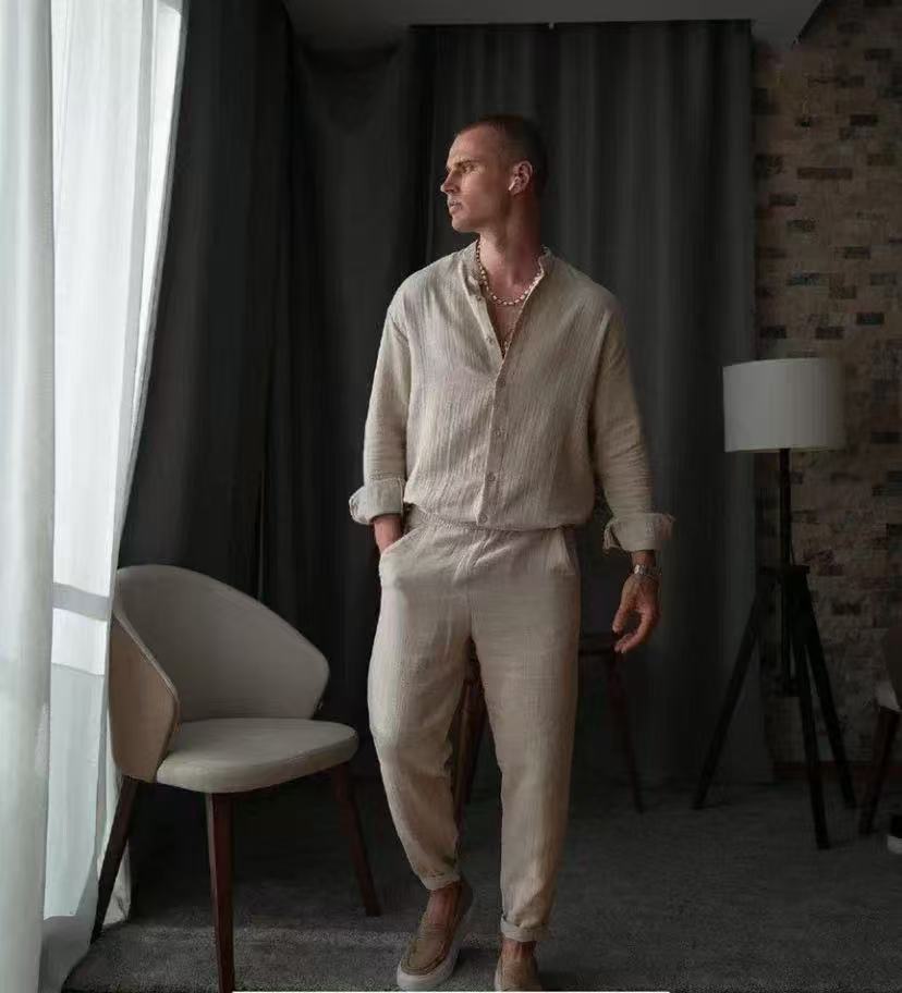 Men's Casual White Cotton Sweatpants Pant Co-ord Set For Beach Wear