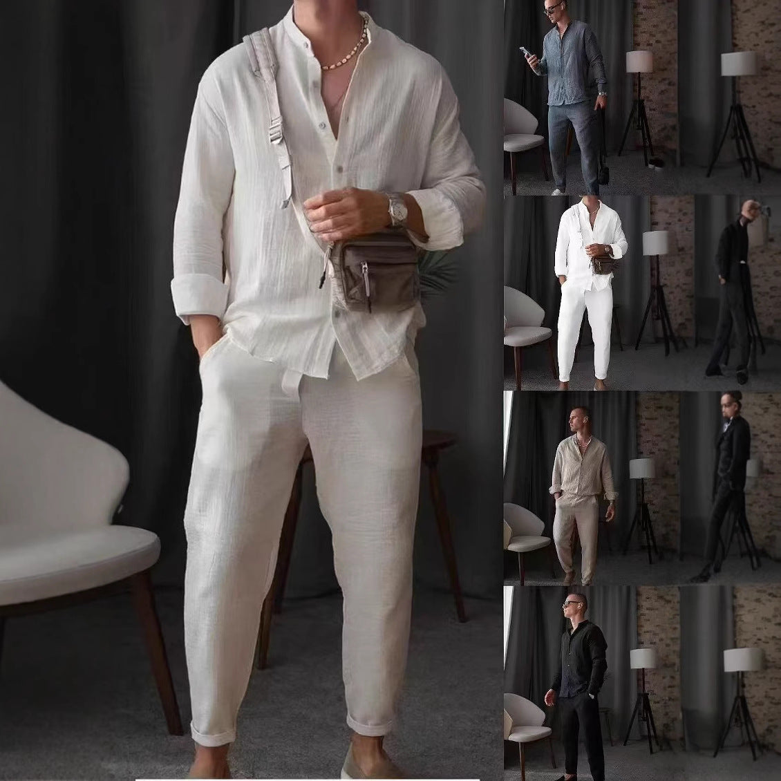Men's Casual White Cotton Sweatpants Pant Co-ord Set For Beach Wear