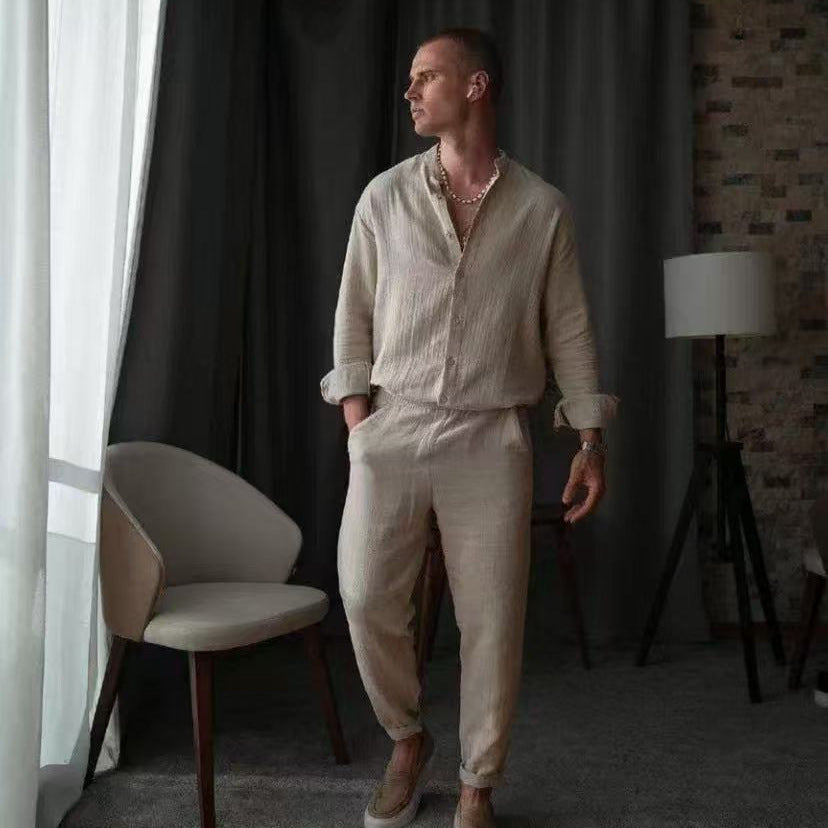 Men's Casual White Cotton Sweatpants Pant Co-ord Set For Beach Wear
