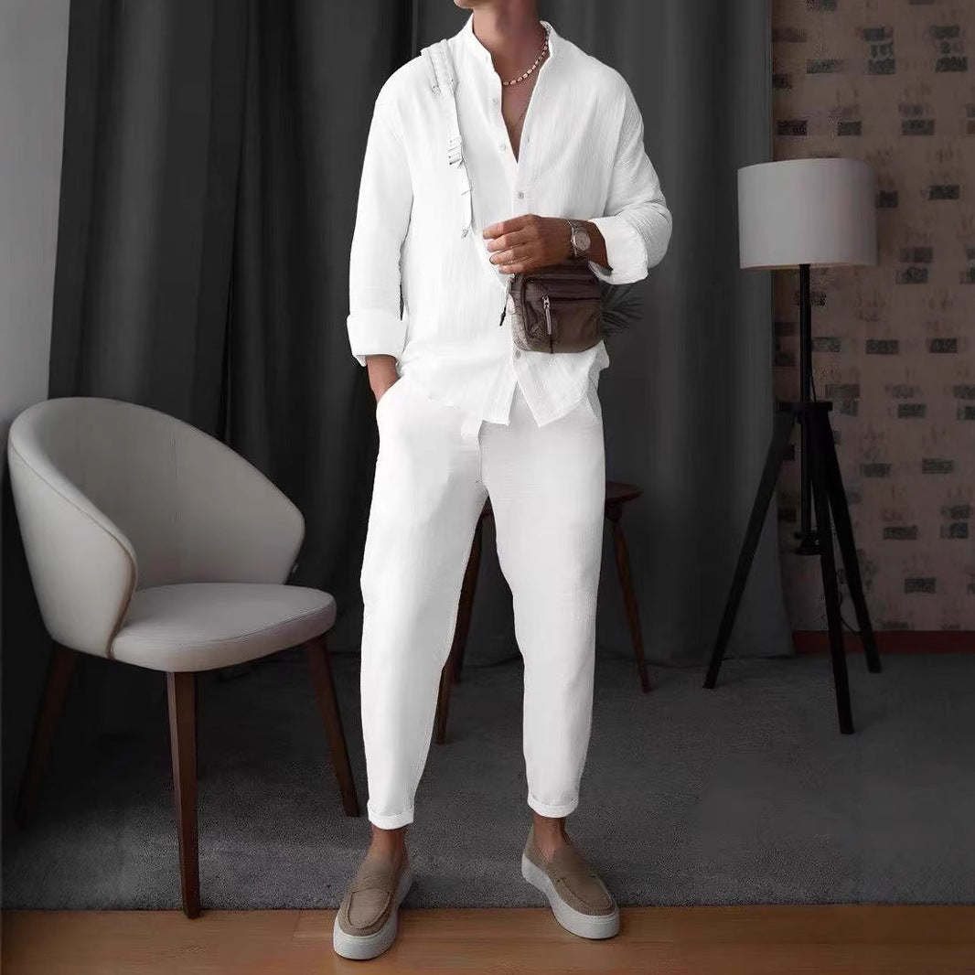 Men's Casual White Cotton Sweatpants Pant Co-ord Set For Beach Wear
