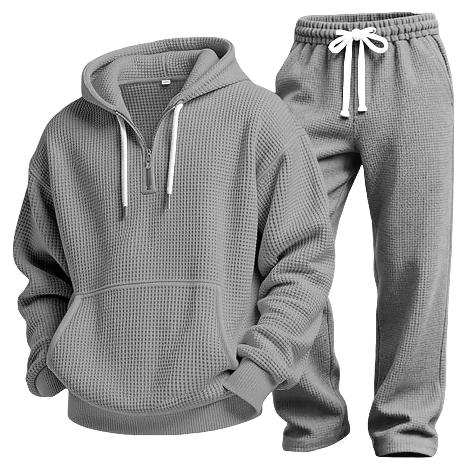 Men's Solid Color Grey Trousers Sweatshirt & Hoodie Co-ord Set In Simple Style For Sport, Made With Polyester