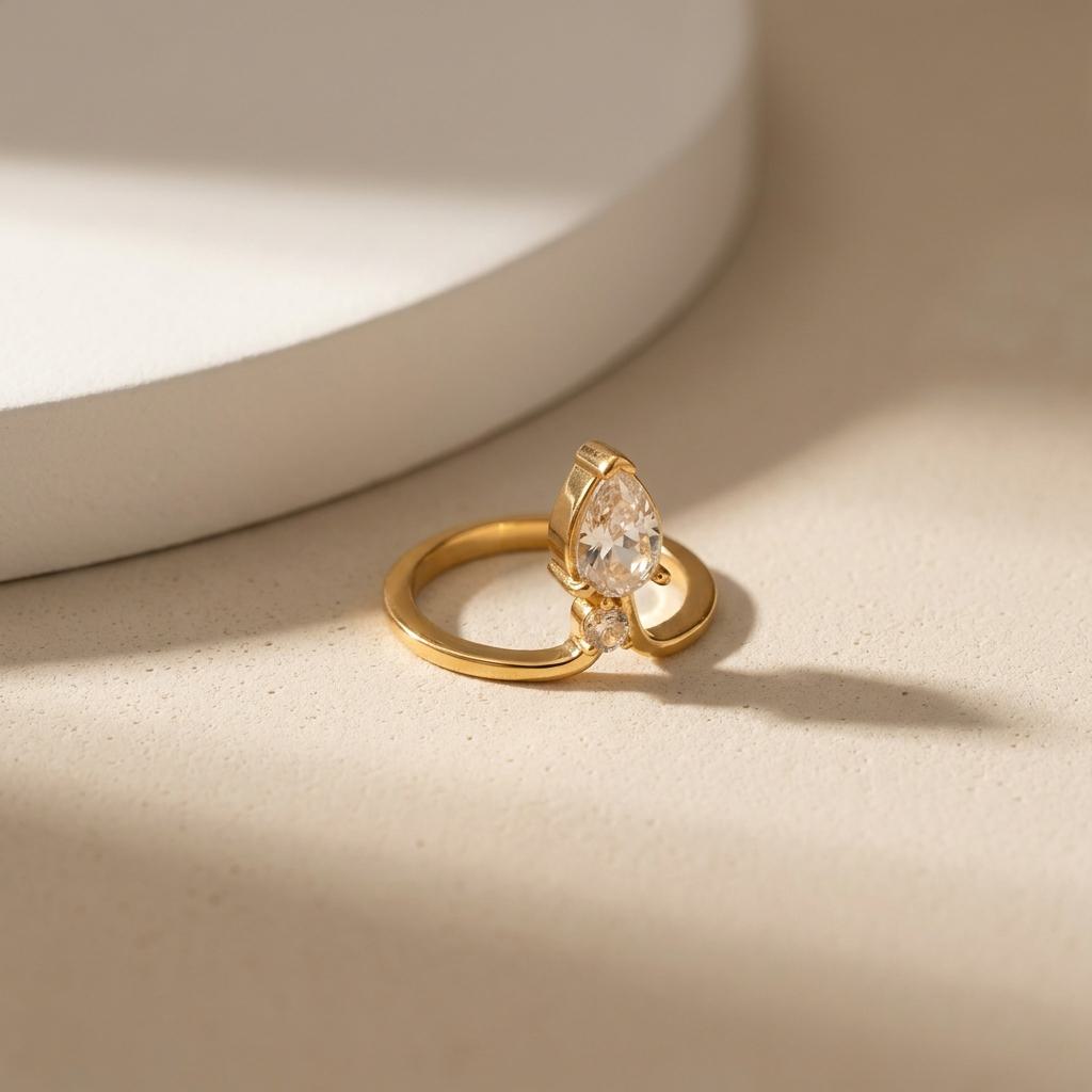 Geometric Electroplated Rings For Women In 304 Stainless Steel With 18K Real Gold PVD Coating And Zircon Inlay