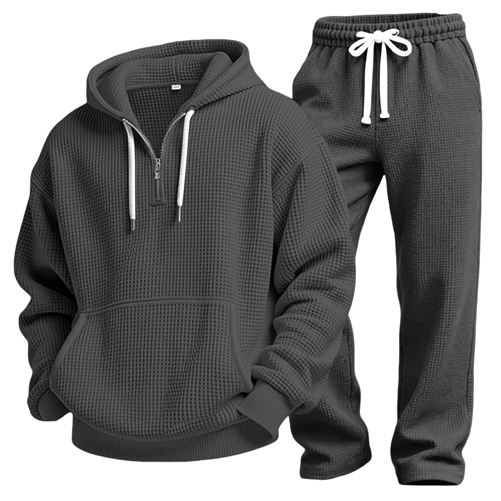 Men's Solid Color Grey Trousers Sweatshirt & Hoodie Co-ord Set In Simple Style For Sport, Made With Polyester