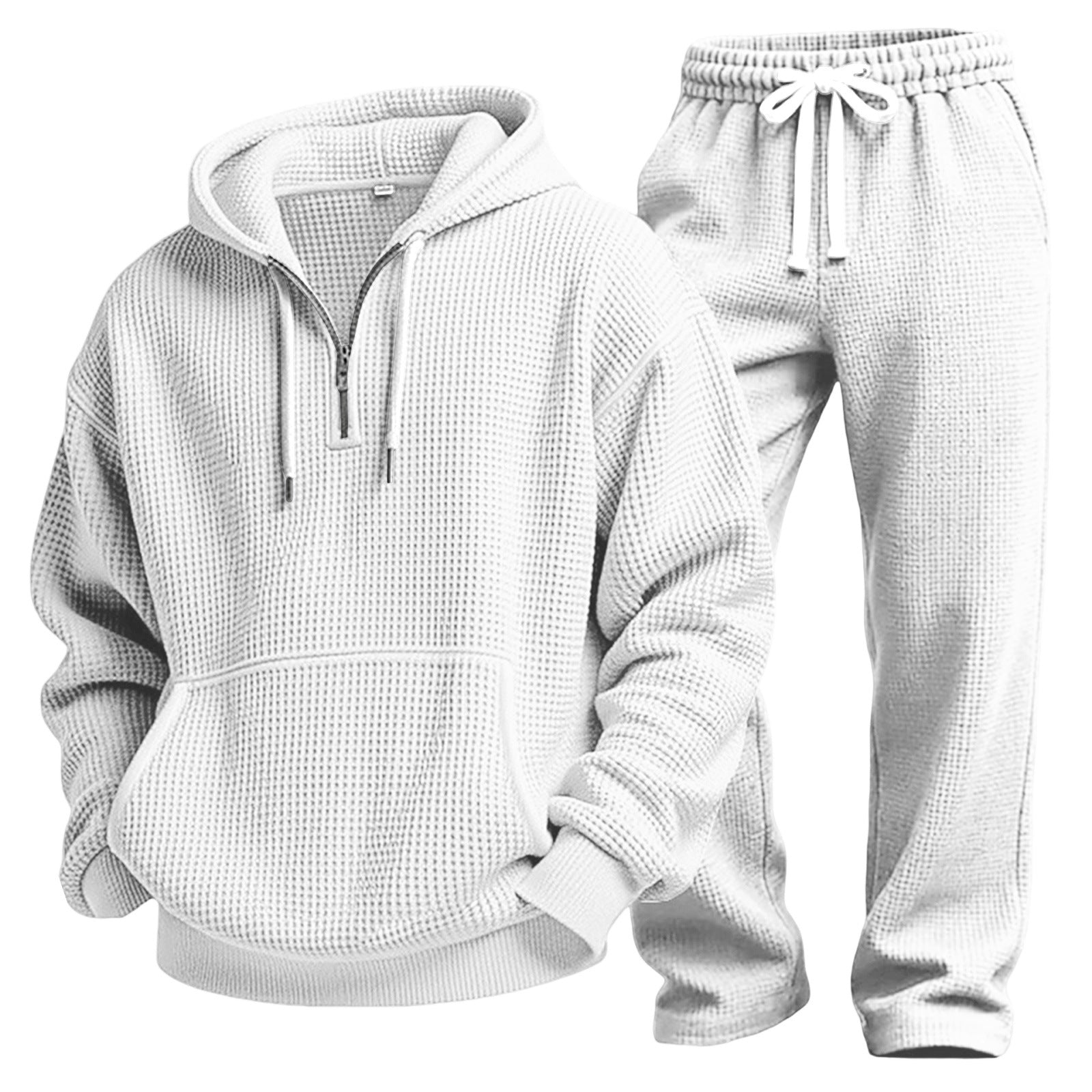 Men's Solid Color Grey Trousers Sweatshirt & Hoodie Co-ord Set In Simple Style For Sport, Made With Polyester