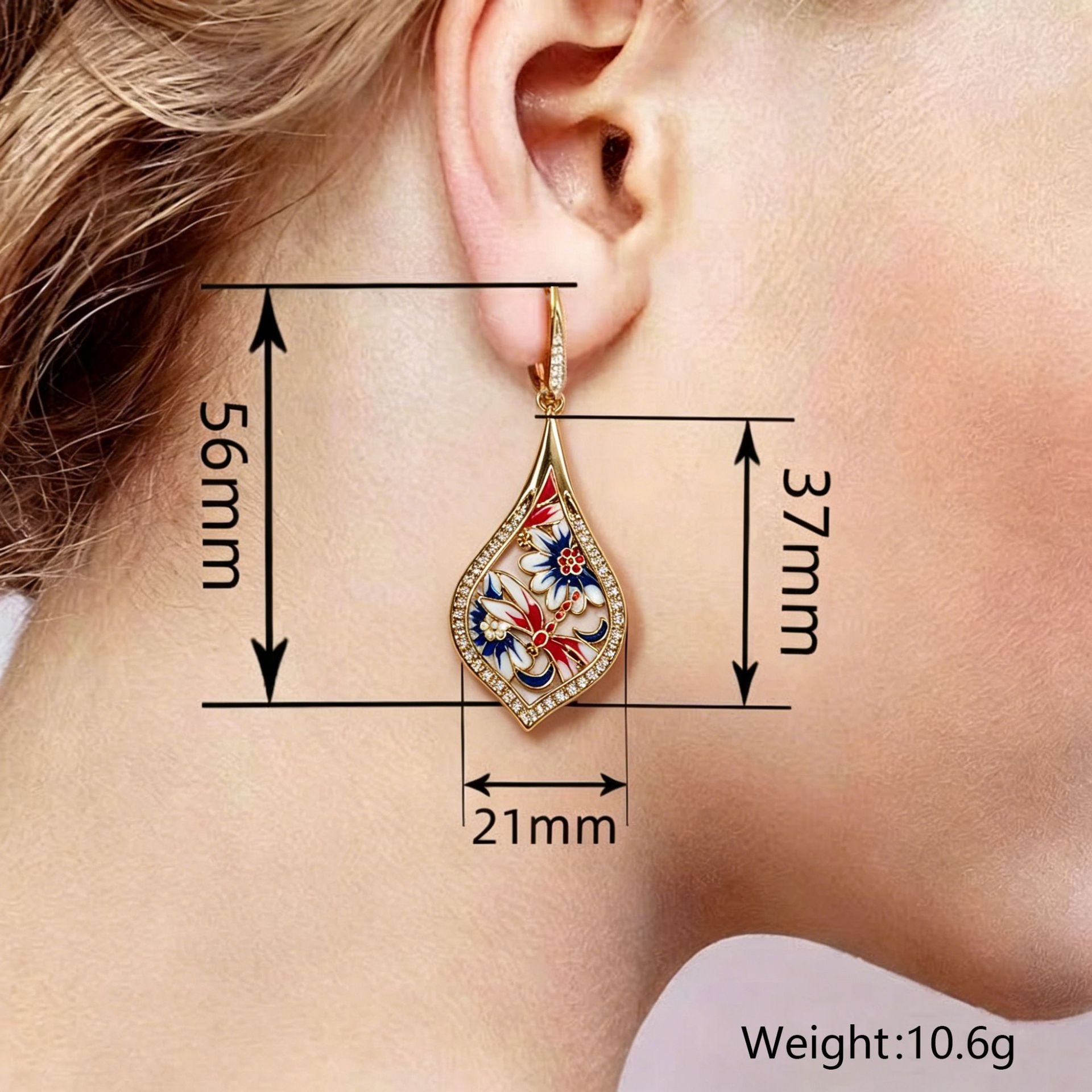 Enamel Flowers Earrings For Women With Copper Ear Pins And Zircon Inlay, Elegant Floral Design