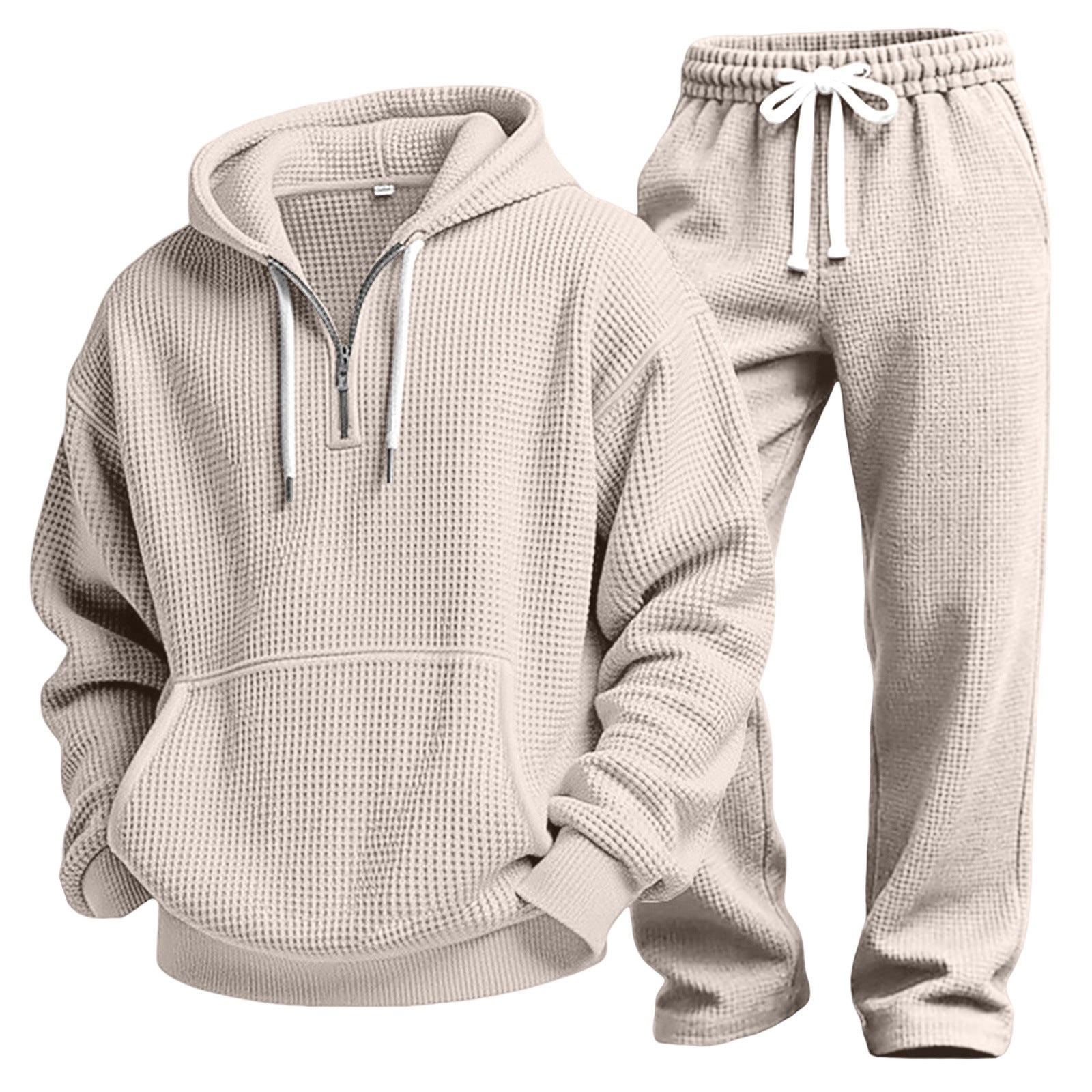 Men's Solid Color Grey Trousers Sweatshirt & Hoodie Co-ord Set In Simple Style For Sport, Made With Polyester