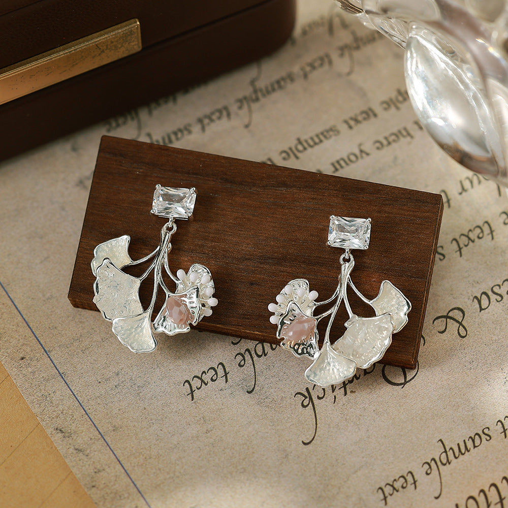 Flowers Enamel Stud Earrings For Women With 925 Sterling Silver Posts, Copper Base, And Zircon Inlay, Electroplated Gold Plating