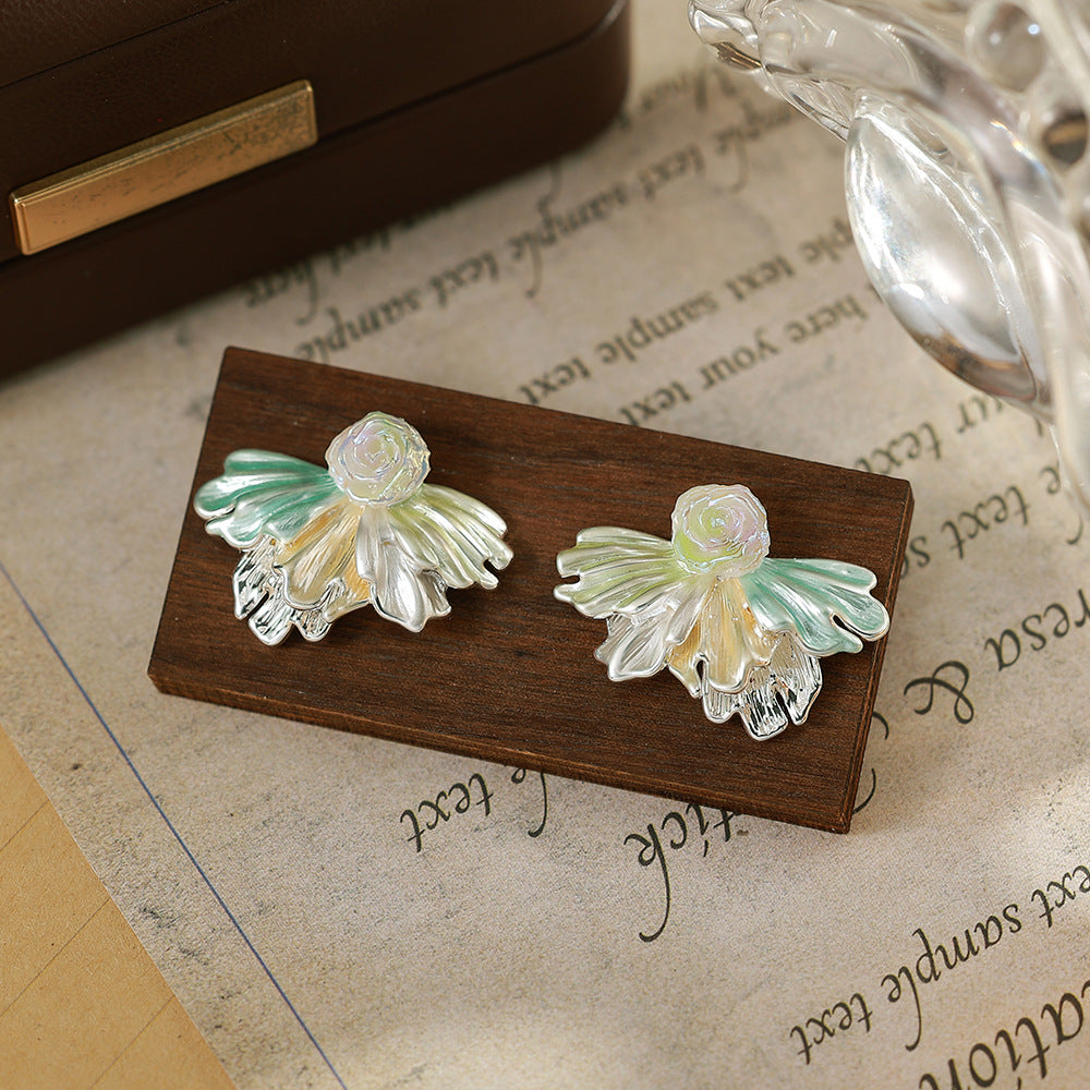 Flowers Enamel Stud Earrings For Women With 925 Sterling Silver Posts, Copper Base, And Zircon Inlay, Electroplated Gold Plating