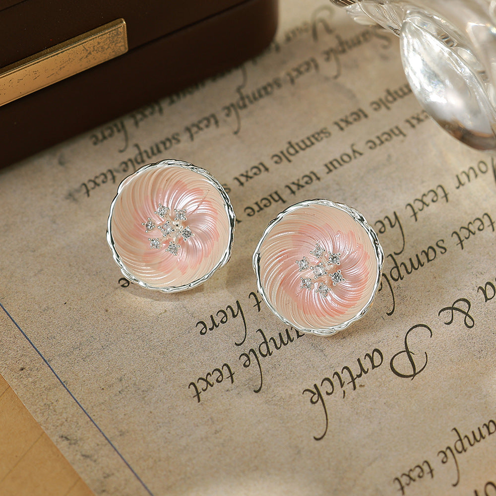 Flowers Enamel Stud Earrings For Women With 925 Sterling Silver Posts, Copper Base, And Zircon Inlay, Electroplated Gold Plating