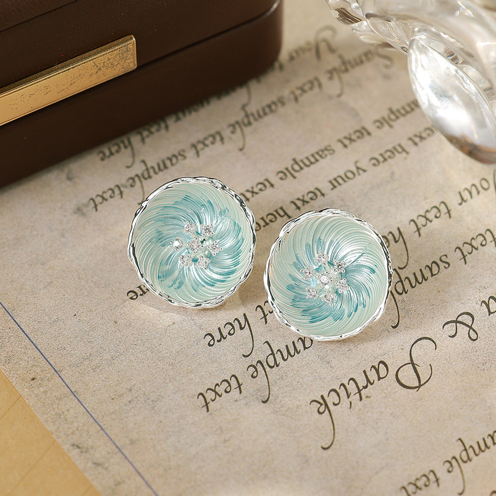 Flowers Enamel Stud Earrings For Women With 925 Sterling Silver Posts, Copper Base, And Zircon Inlay, Electroplated Gold Plating
