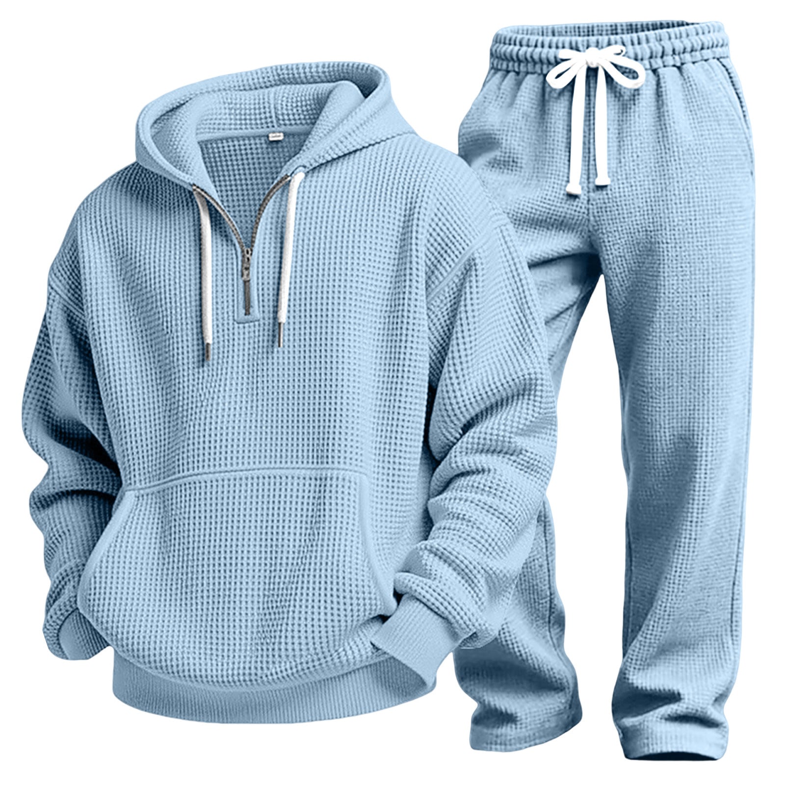 Men's Solid Color Grey Trousers Sweatshirt & Hoodie Co-ord Set In Simple Style For Sport, Made With Polyester