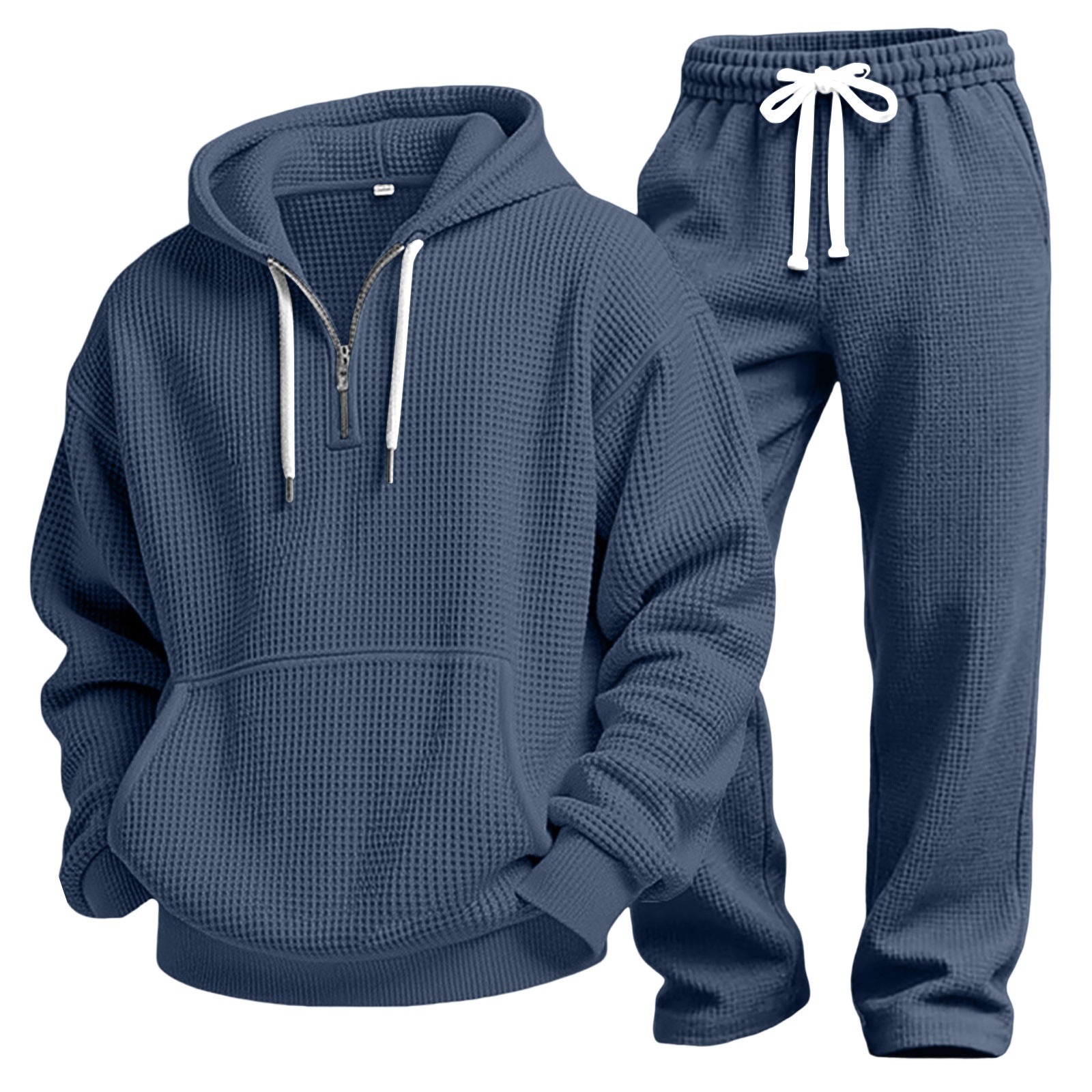 Men's Solid Color Grey Trousers Sweatshirt & Hoodie Co-ord Set In Simple Style For Sport, Made With Polyester