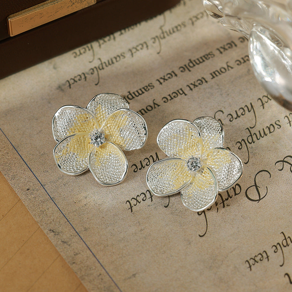 Flowers Enamel Stud Earrings For Women With 925 Sterling Silver Posts, Copper Base, And Zircon Inlay, Electroplated Gold Plating