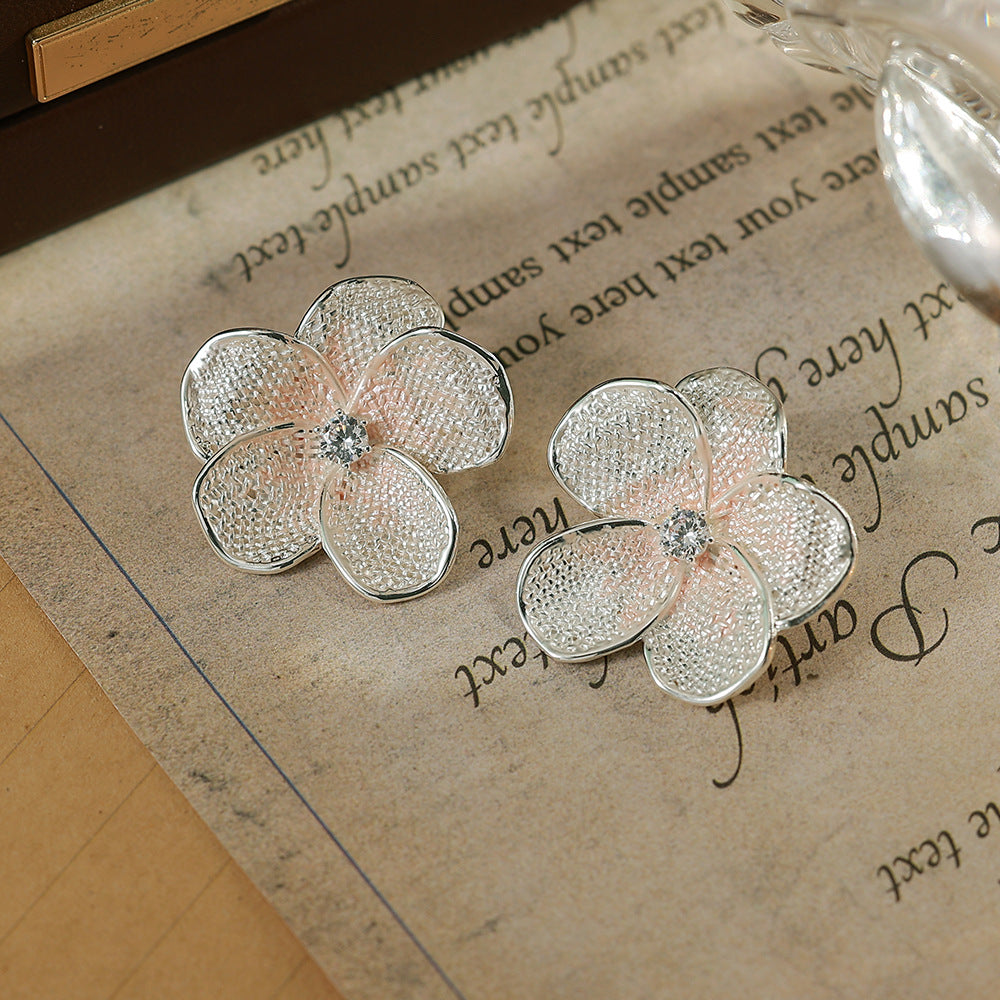 Flowers Enamel Stud Earrings For Women With 925 Sterling Silver Posts, Copper Base, And Zircon Inlay, Electroplated Gold Plating