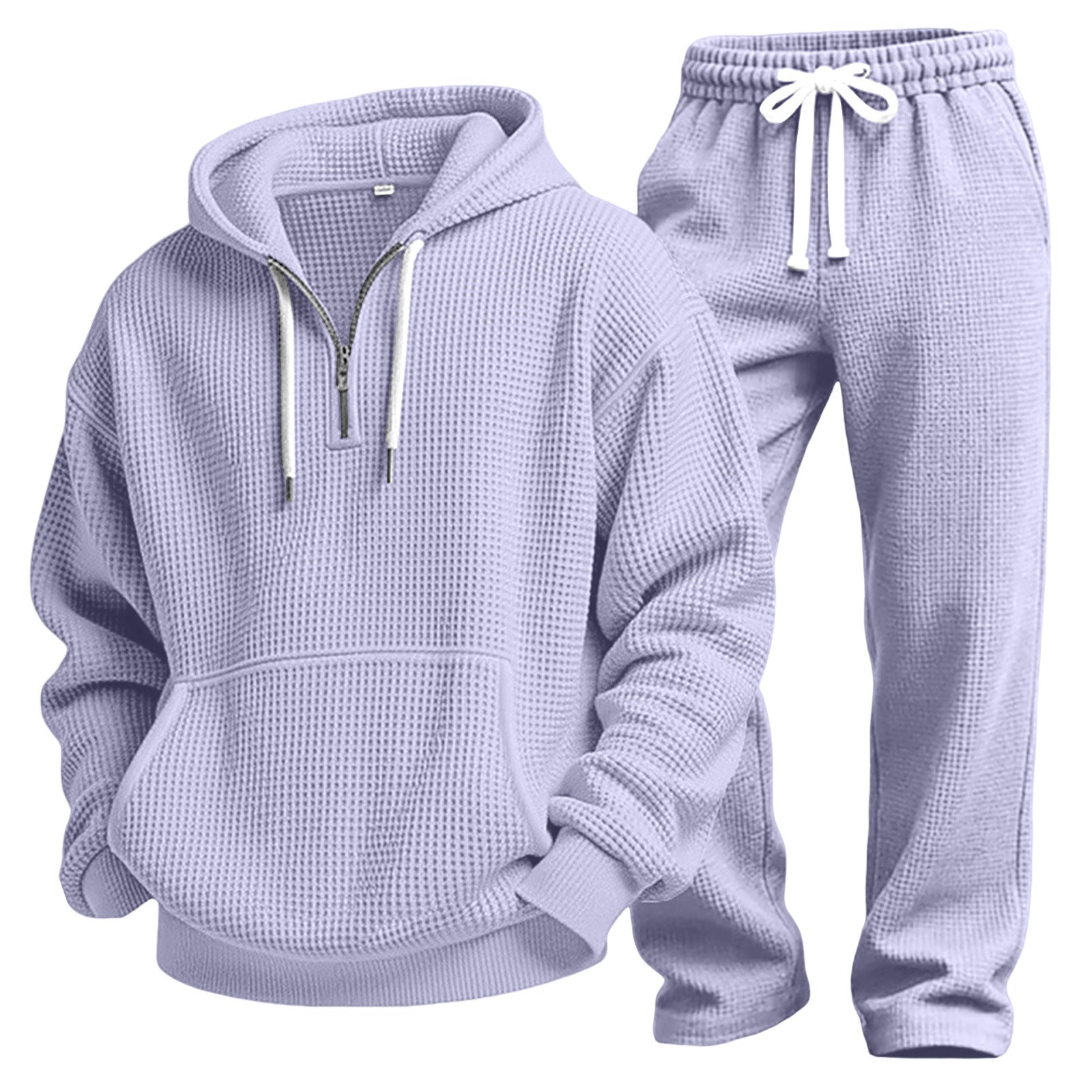 Men's Solid Color Grey Trousers Sweatshirt & Hoodie Co-ord Set In Simple Style For Sport, Made With Polyester