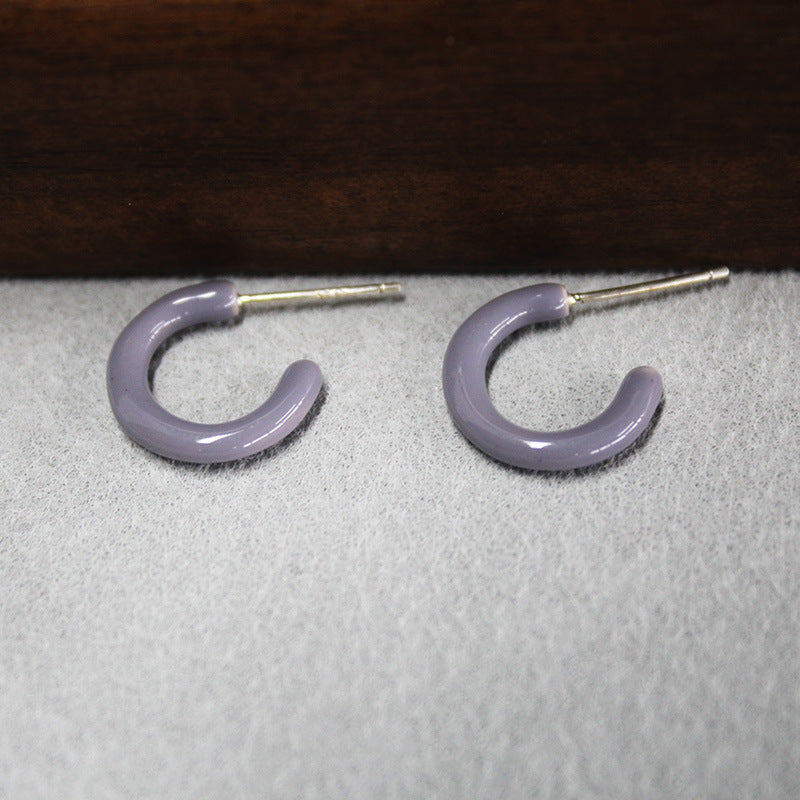 C Shape Enamel Earrings In Copper With Real Gold Plated, Featuring 925 Sterling Silver Studs, Retro Style For Women