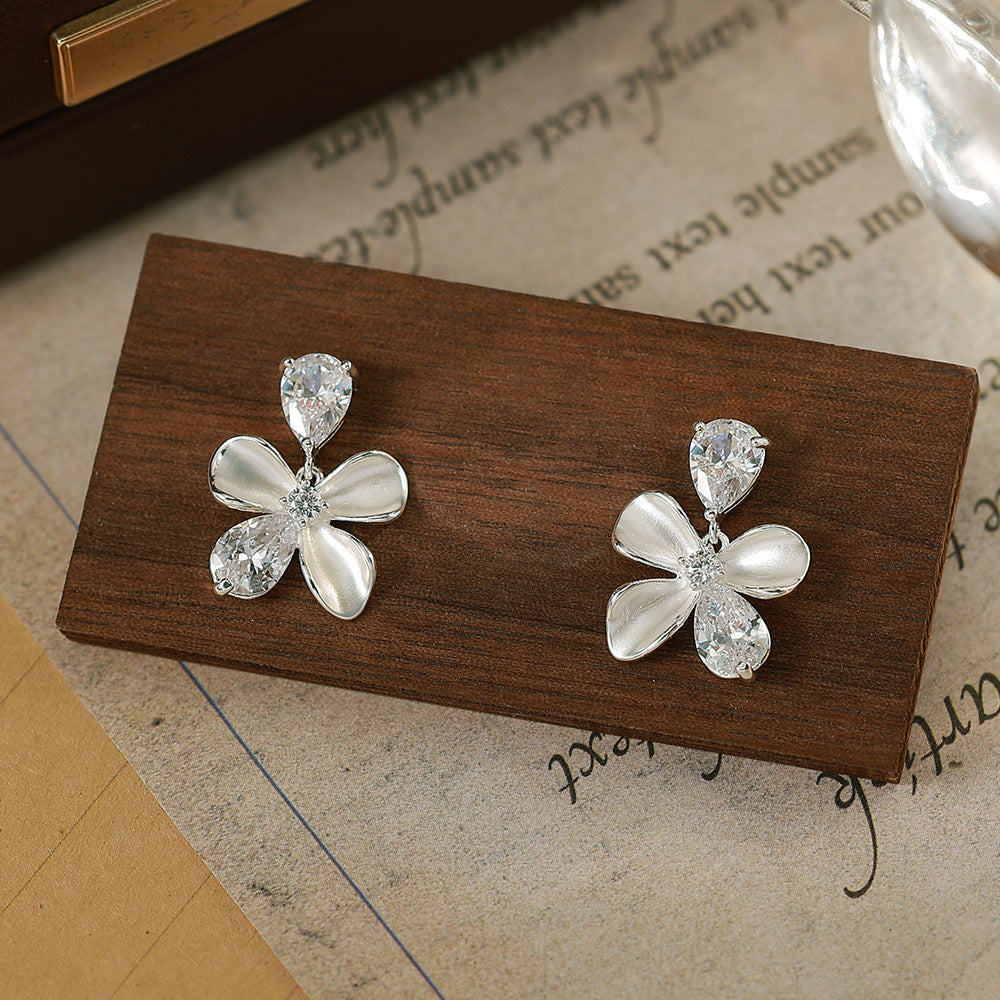 Flowers Enamel Stud Earrings For Women With 925 Sterling Silver Posts, Copper Base, And Zircon Inlay, Electroplated Gold Plating