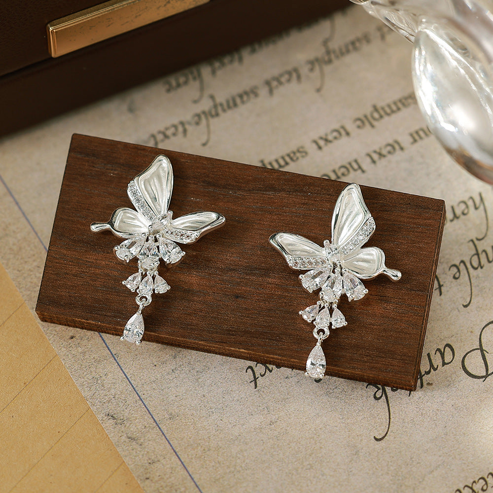 Flowers Enamel Stud Earrings For Women With 925 Sterling Silver Posts, Copper Base, And Zircon Inlay, Electroplated Gold Plating