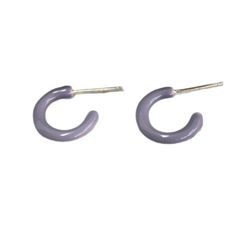 C Shape Enamel Earrings In Copper With Real Gold Plated, Featuring 925 Sterling Silver Studs, Retro Style For Women