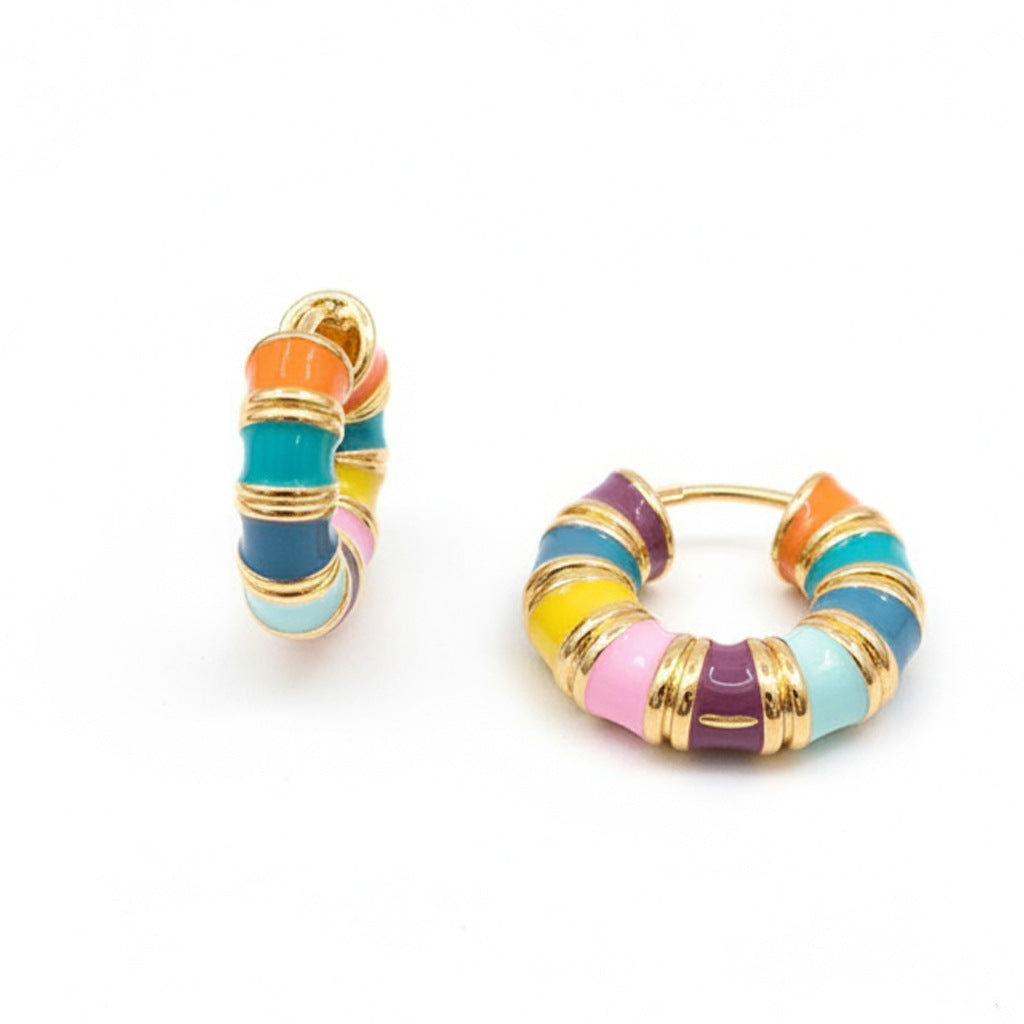Geometric Rainbow Enamel Earrings For Women Featuring Electroplated Craft And 925 Sterling Silver Ear Pins