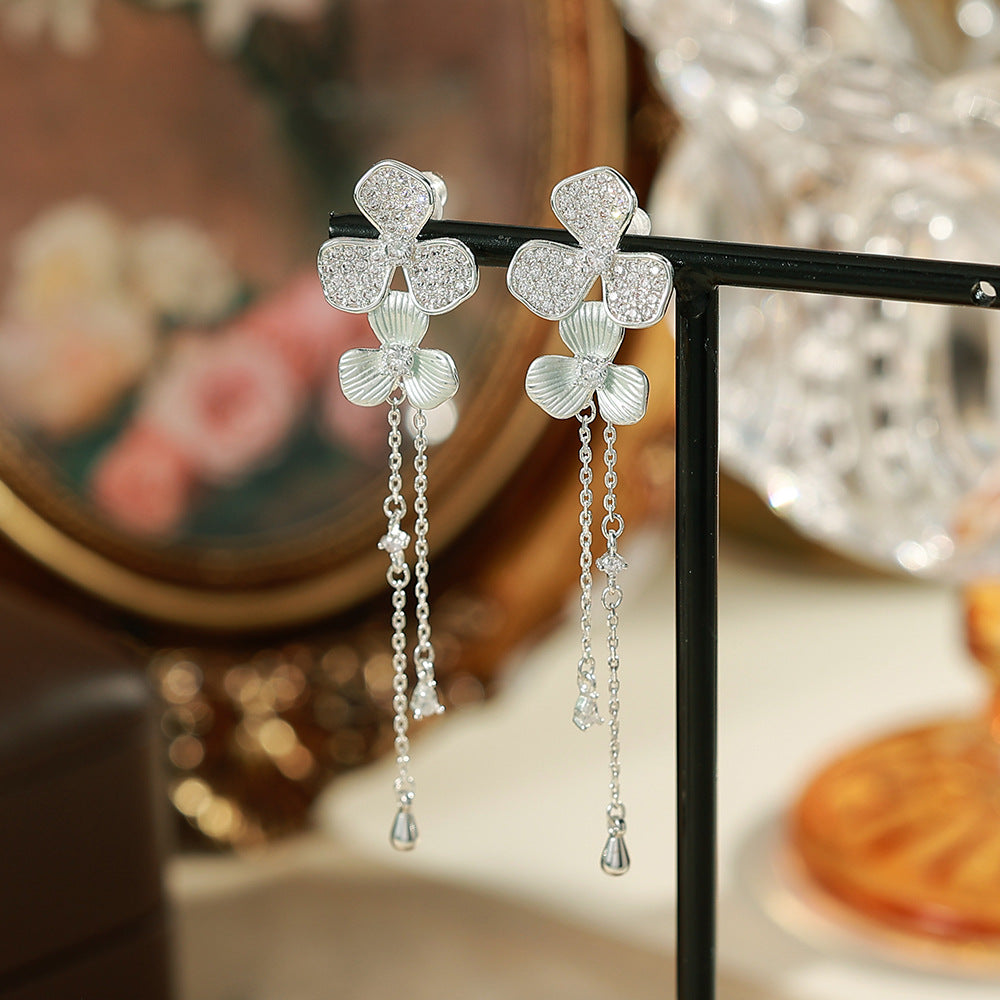 Flowers Enamel Stud Earrings For Women With 925 Sterling Silver Posts, Copper Base, And Zircon Inlay, Electroplated Gold Plating