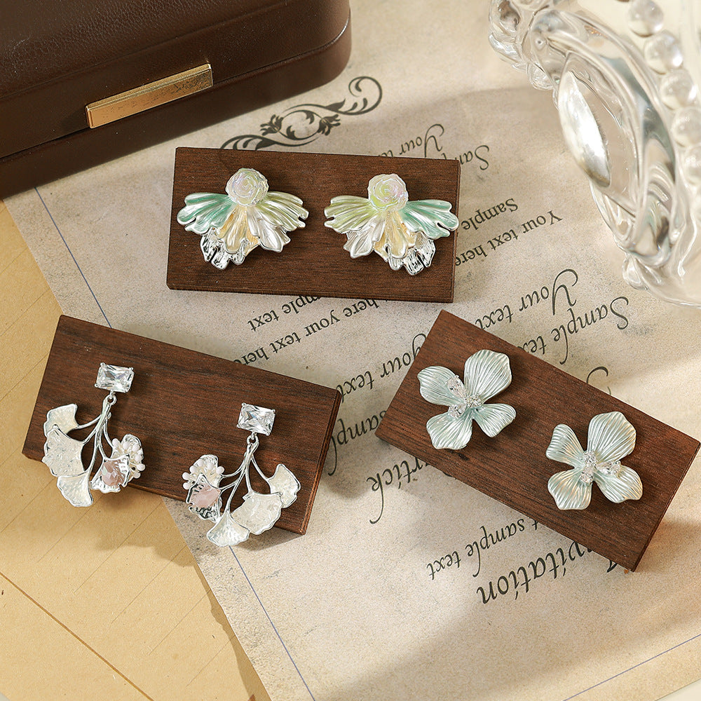 Flowers Enamel Stud Earrings For Women With 925 Sterling Silver Posts, Copper Base, And Zircon Inlay, Electroplated Gold Plating