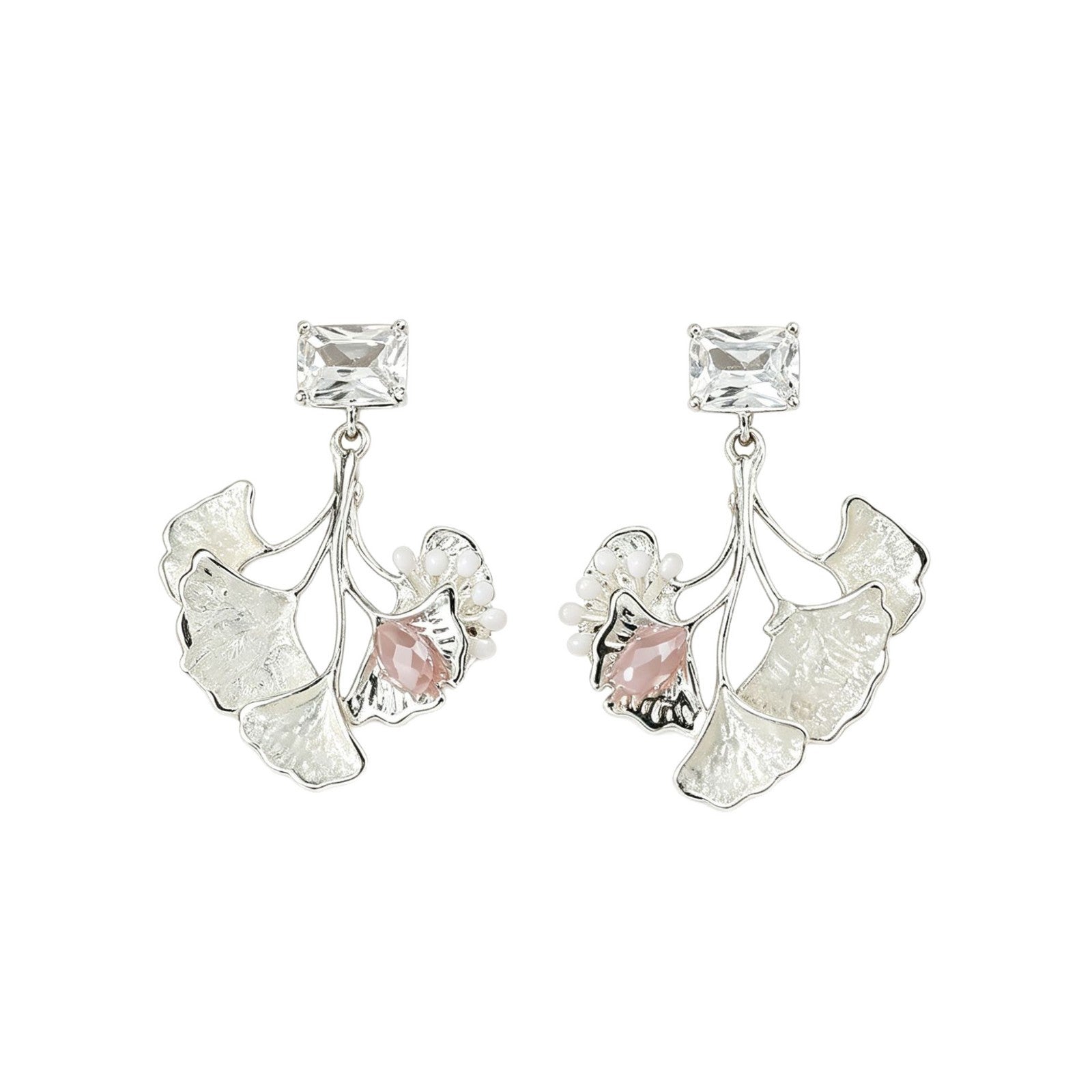 Flowers Enamel Stud Earrings For Women With 925 Sterling Silver Posts, Copper Base, And Zircon Inlay, Electroplated Gold Plating