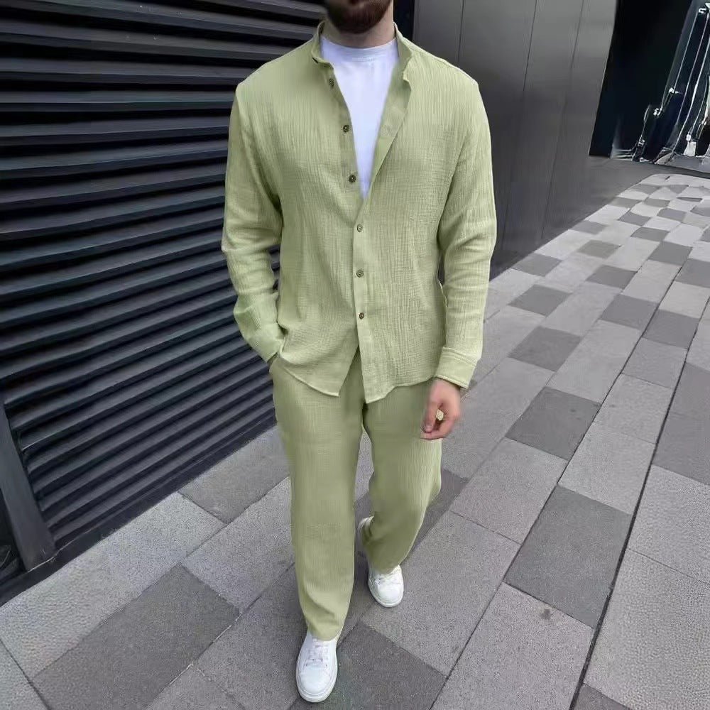 Men's Casual Solid Color White Cotton Blend Pant Co-ord Set Featuring Comfortable Casual Pants For Everyday Wear