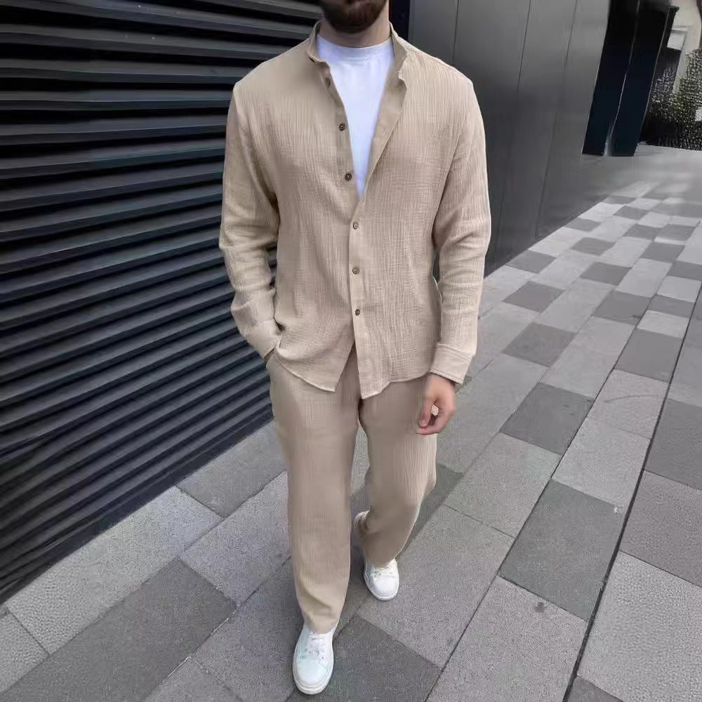 Men's Casual Solid Color White Cotton Blend Pant Co-ord Set Featuring Comfortable Casual Pants For Everyday Wear