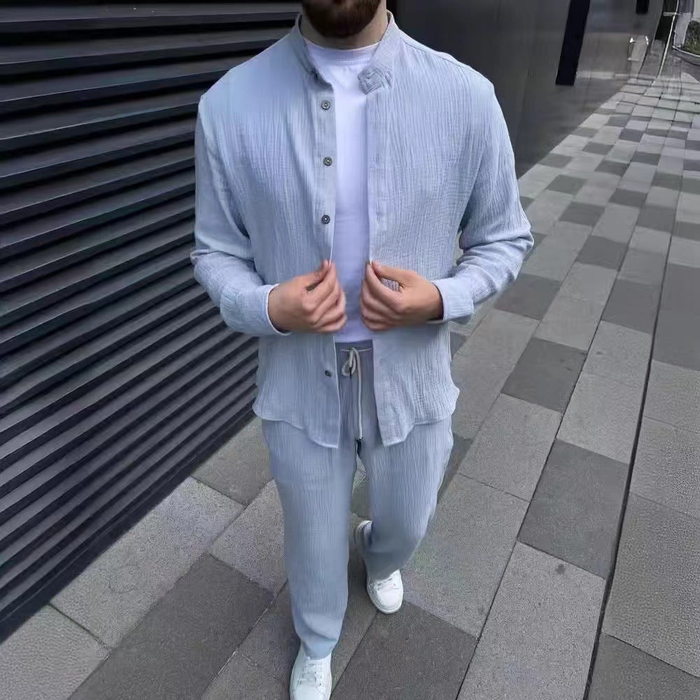 Men's Casual Solid Color White Cotton Blend Pant Co-ord Set Featuring Comfortable Casual Pants For Everyday Wear