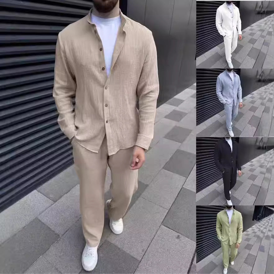 Men's Casual Solid Color White Cotton Blend Pant Co-ord Set Featuring Comfortable Casual Pants For Everyday Wear