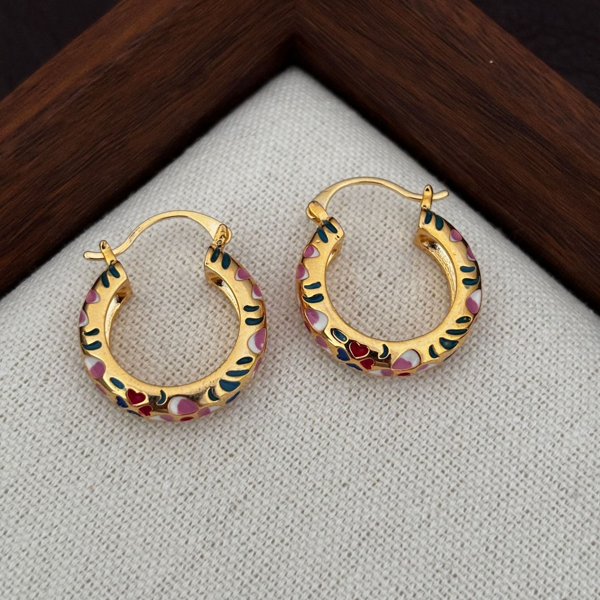 Heart Shape Enamel Earrings For Women In Brass Featuring 18K Real Gold Plated Finish