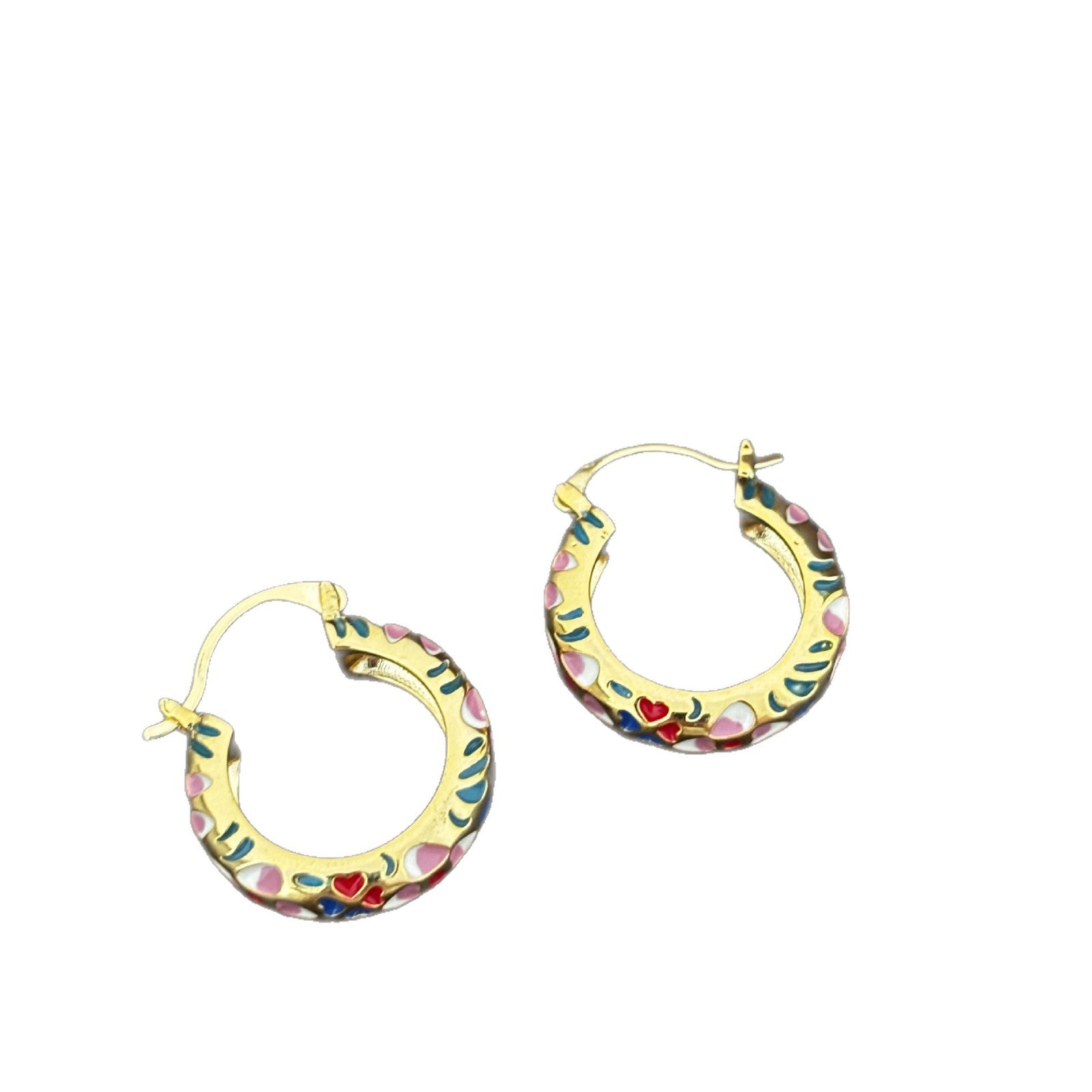 Heart Shape Enamel Earrings For Women In Brass Featuring 18K Real Gold Plated Finish