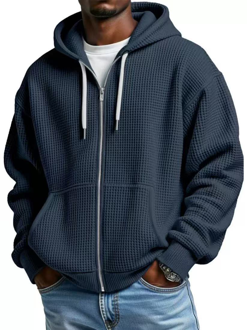 Men's Casual Solid Color Sky Blue Hoodie With Long Sleeve In Polyester Fabric