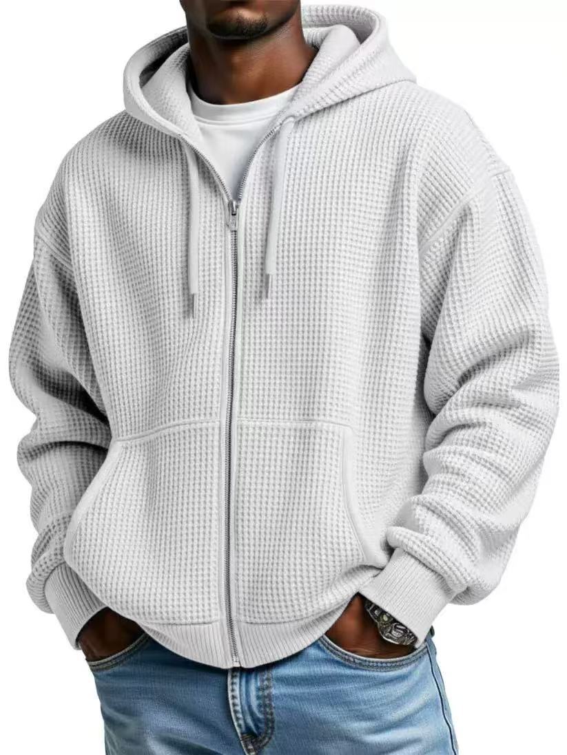Men's Casual Solid Color Sky Blue Hoodie With Long Sleeve In Polyester Fabric