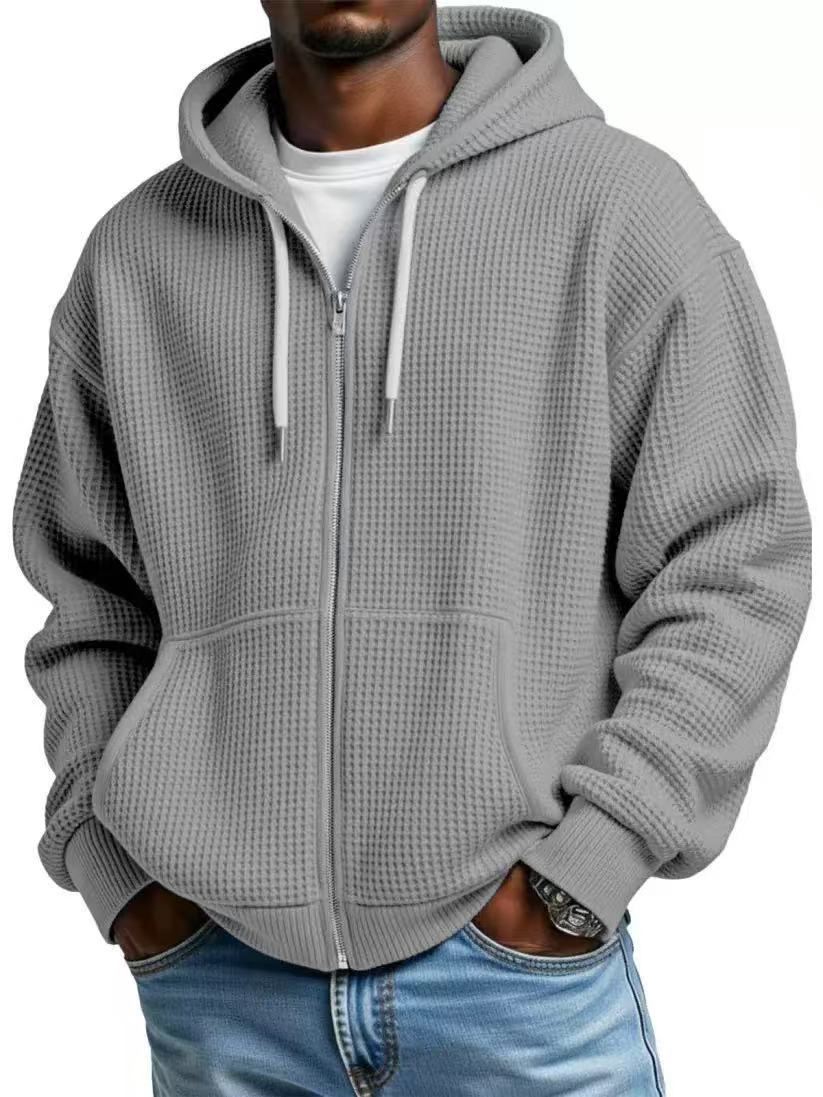 Men's Casual Solid Color Sky Blue Hoodie With Long Sleeve In Polyester Fabric