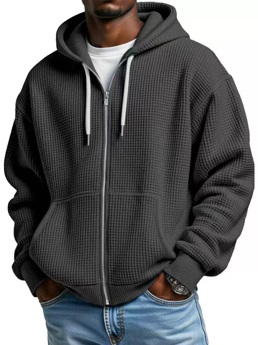 Men's Casual Solid Color Sky Blue Hoodie With Long Sleeve In Polyester Fabric