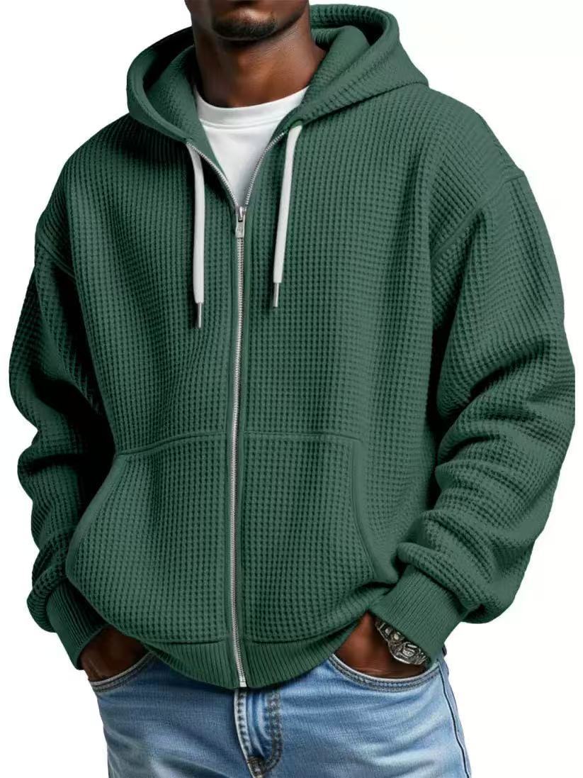 Men's Casual Solid Color Sky Blue Hoodie With Long Sleeve In Polyester Fabric