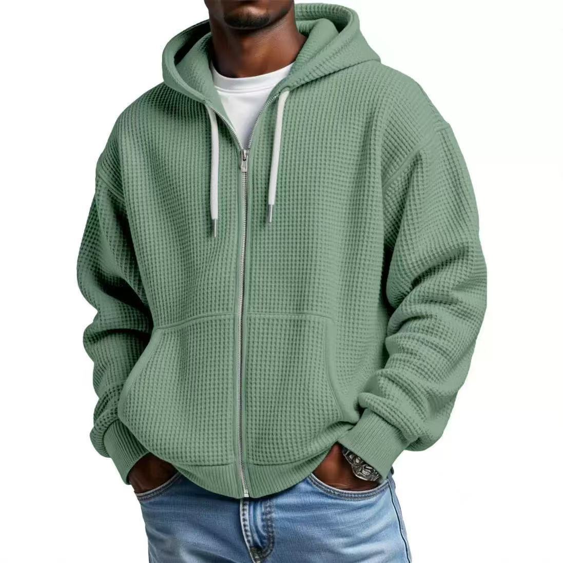 Men's Casual Solid Color Sky Blue Hoodie With Long Sleeve In Polyester Fabric