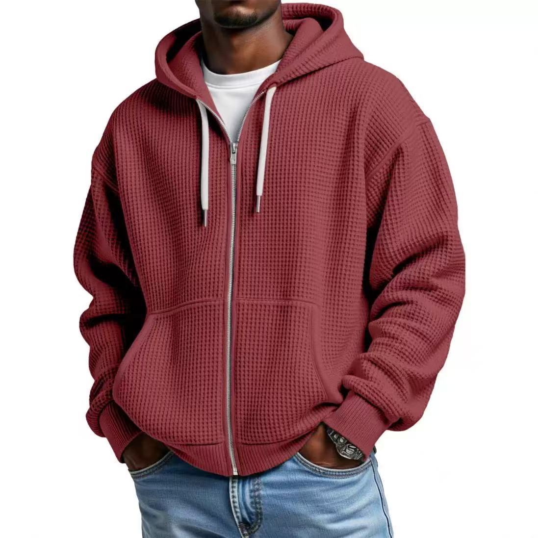 Men's Casual Solid Color Sky Blue Hoodie With Long Sleeve In Polyester Fabric