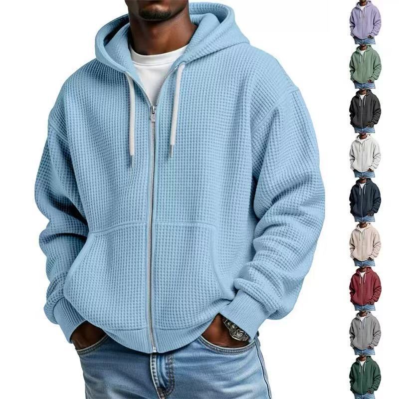 Men's Casual Solid Color Sky Blue Hoodie With Long Sleeve In Polyester Fabric