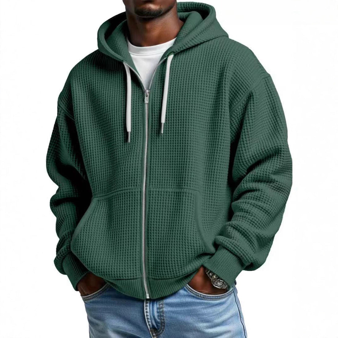 Men's Casual Solid Color Sky Blue Hoodie With Long Sleeve In Polyester Fabric