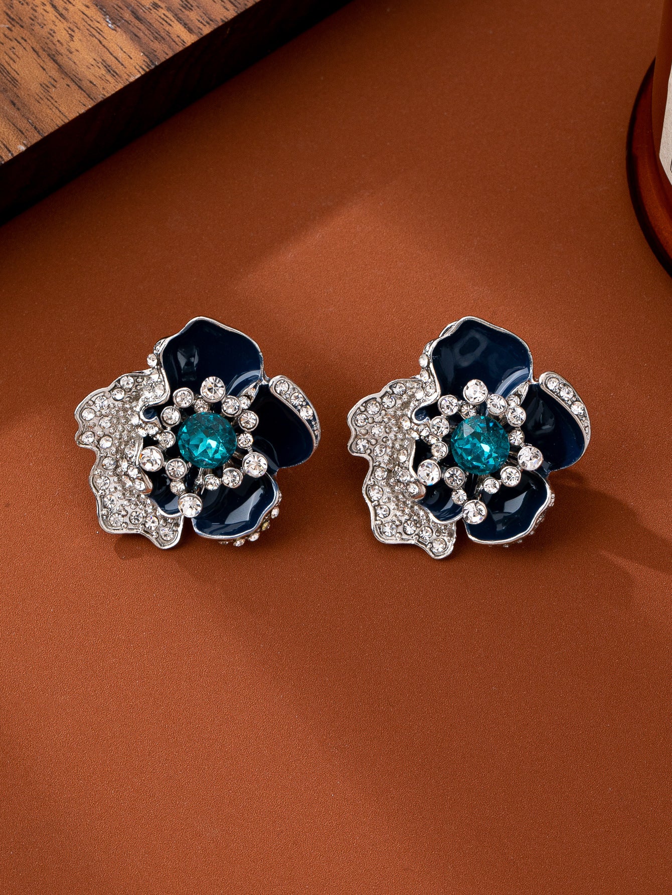 Multicolor Enamel Flowers Earrings For Women Featuring March Birthstone Aquamarine With Iron Ear Pins And Zinc Alloy Material