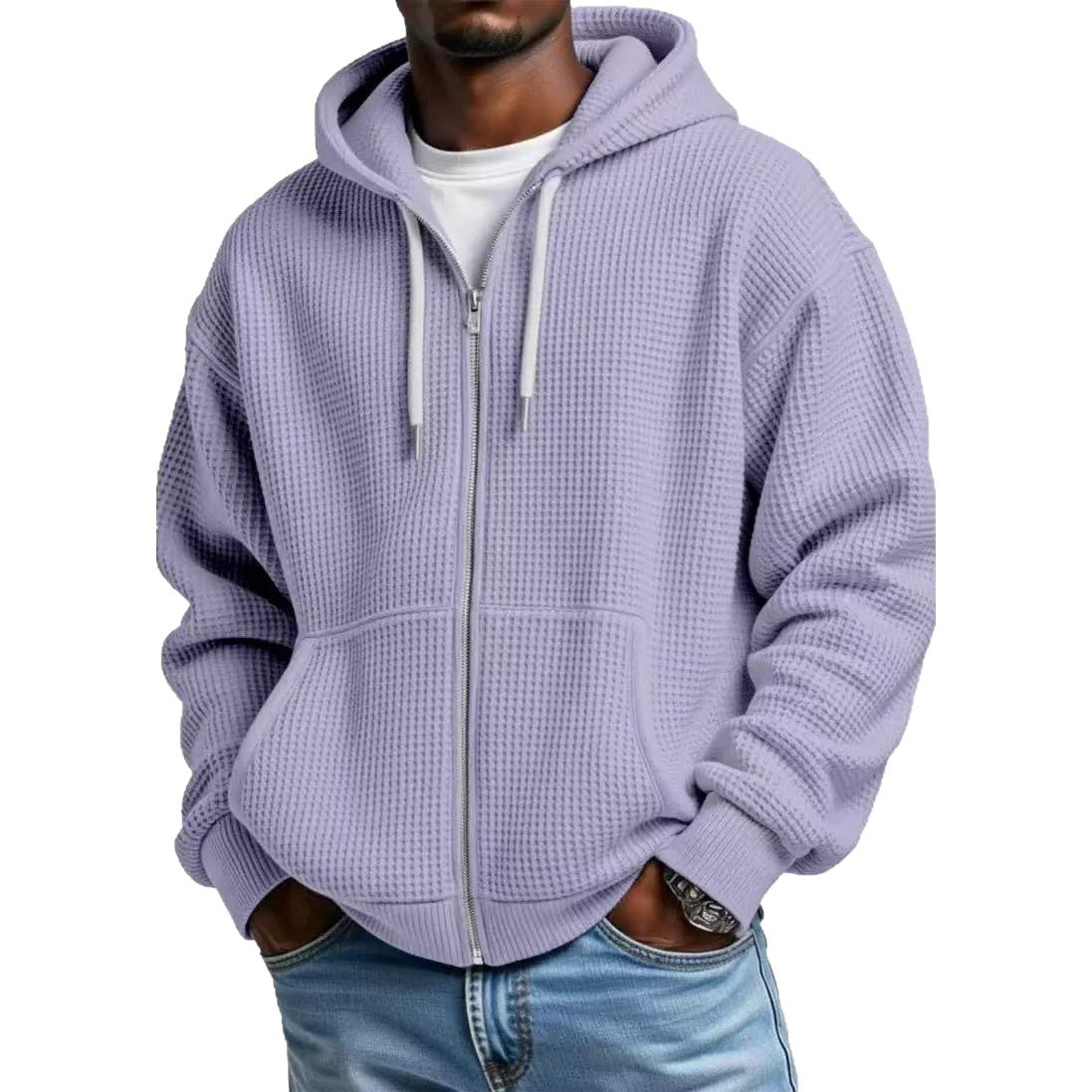 Men's Casual Solid Color Sky Blue Hoodie With Long Sleeve In Polyester Fabric