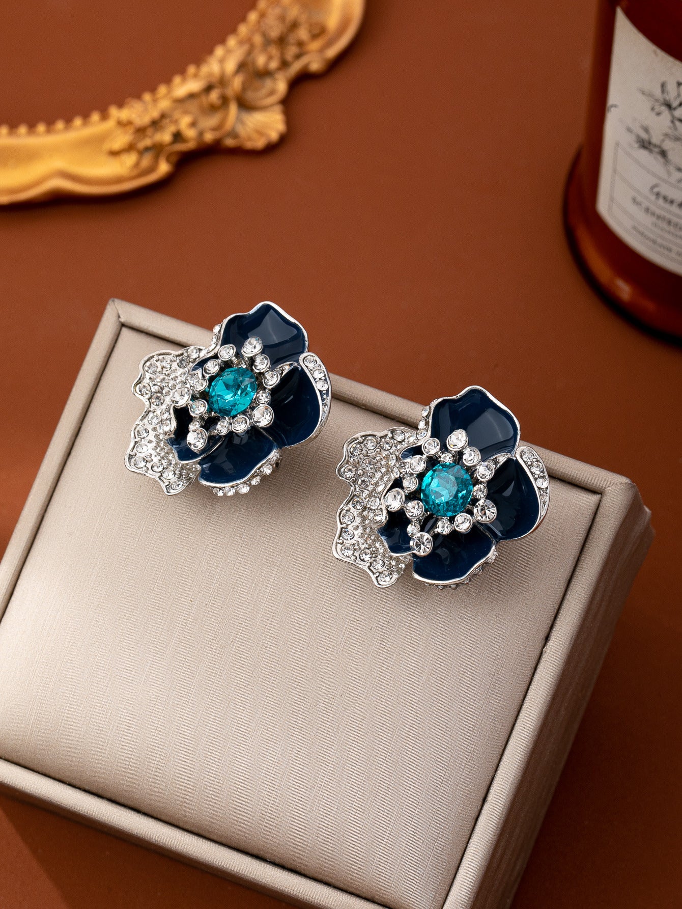 Multicolor Enamel Flowers Earrings For Women Featuring March Birthstone Aquamarine With Iron Ear Pins And Zinc Alloy Material